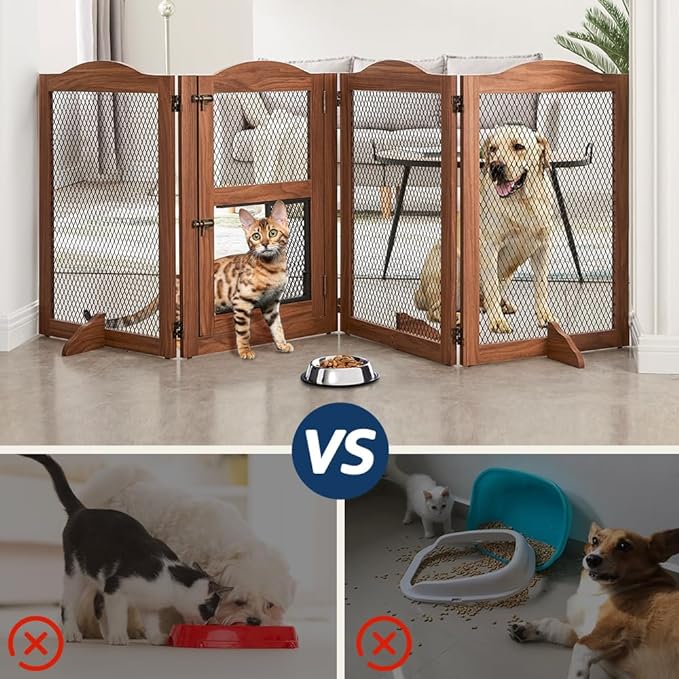 Freestanding Dog Gate With Cat Door