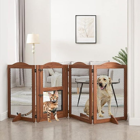 Freestanding Dog Gate With Cat Door